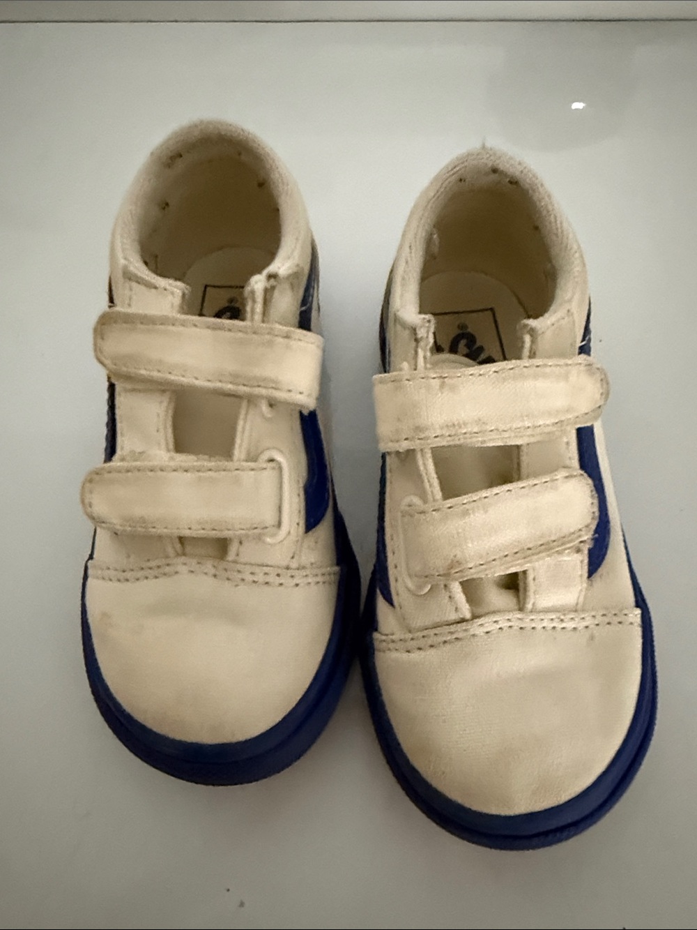 Vans Kids White and Blue Hook-and-Loop Sneakers